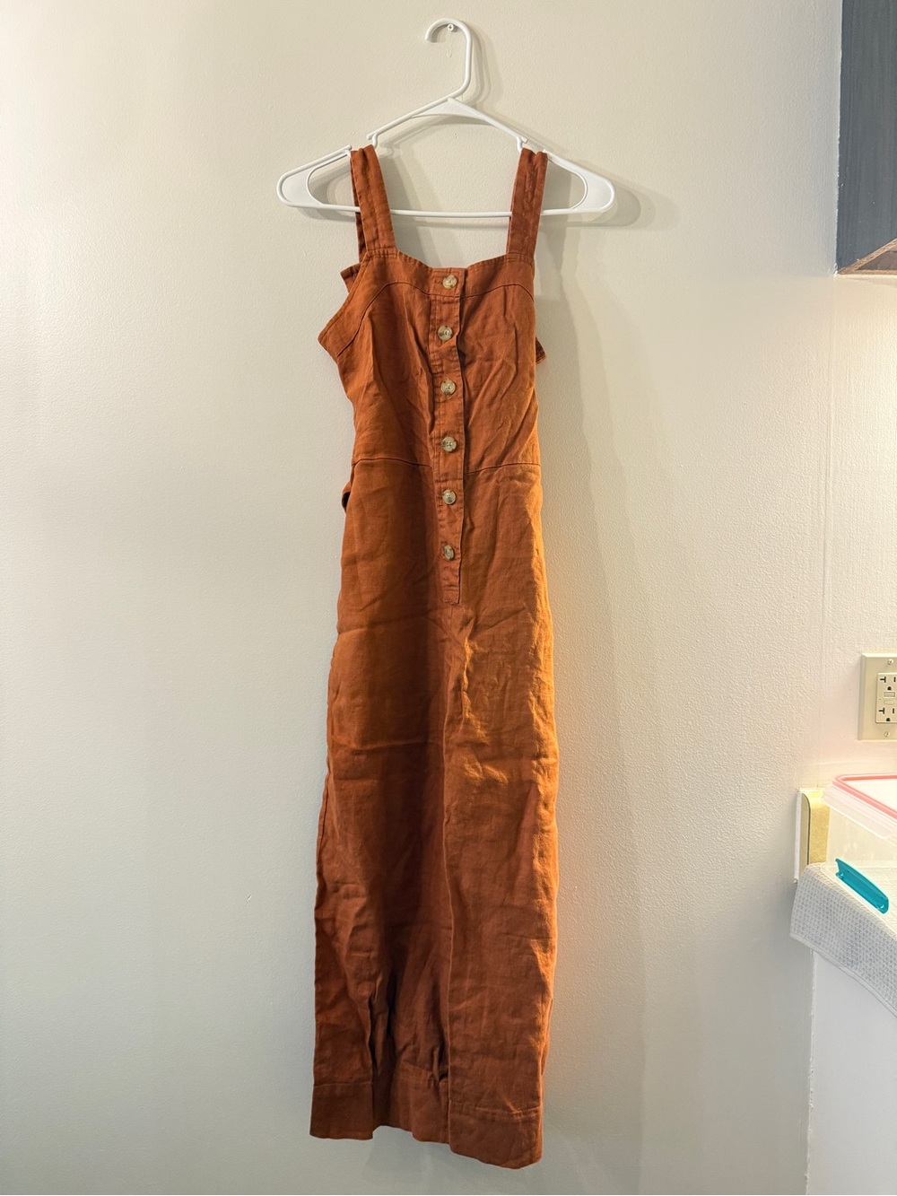 Everlane Rust Button-Front Linen-Blend Maxi Dress